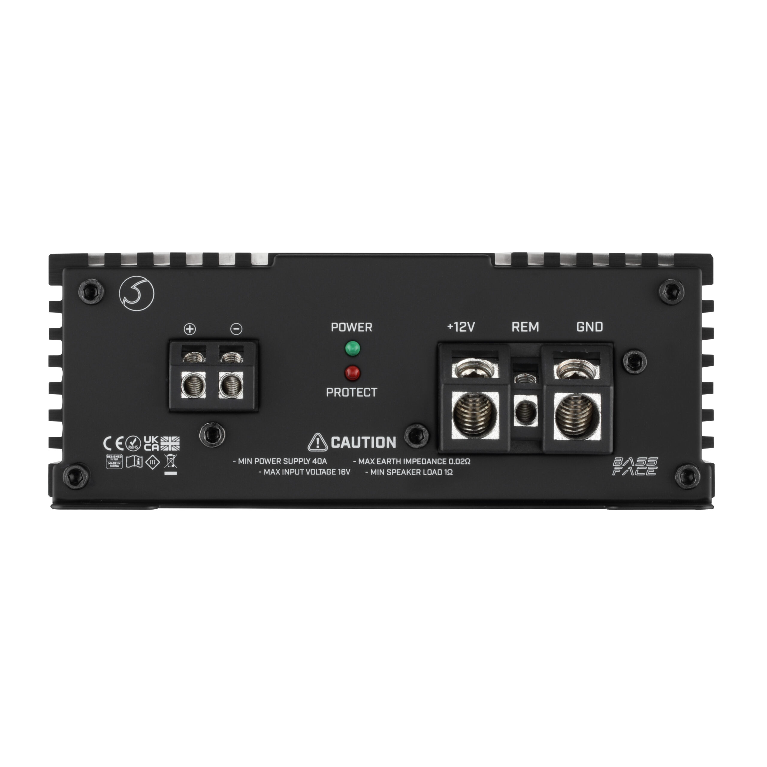 amplificatore monofonico 500w rms 1 ohm bass face indy500/x1d connessioni