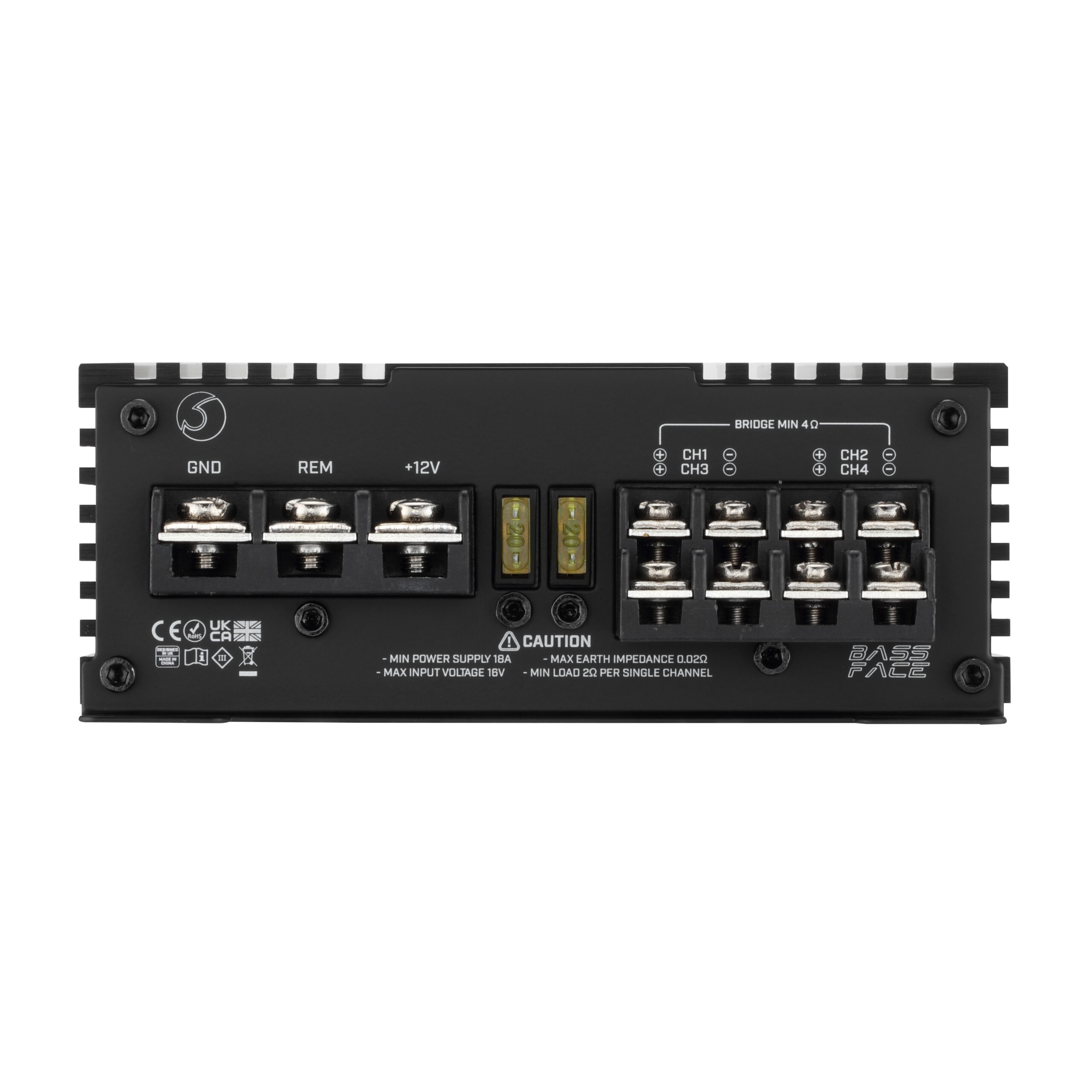 Amplificatore 4 Canali Bassface Indy60/X4D connessioni